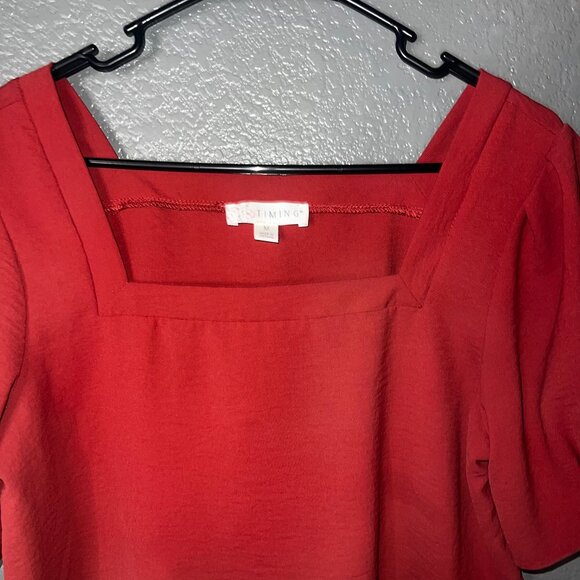 Timing Women’s Red Square Neck Puff Sleeve Blouse M P2P 19 L22 - Picture 4 of 5
